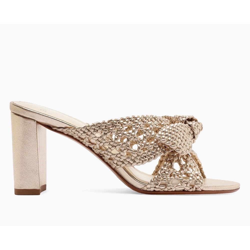 New! Alexandre Birman Belinda 75mm Woven Leather Mules Gold Size 38.5 / US 8.5‎